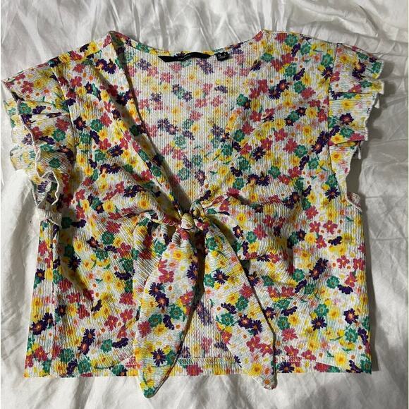 Vero Moda Floral Print Tie Crop Top Size Large - Picture 2 of 5